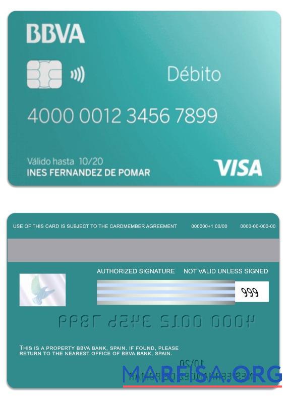 Blank Spain BBVA Bank visa debit card template